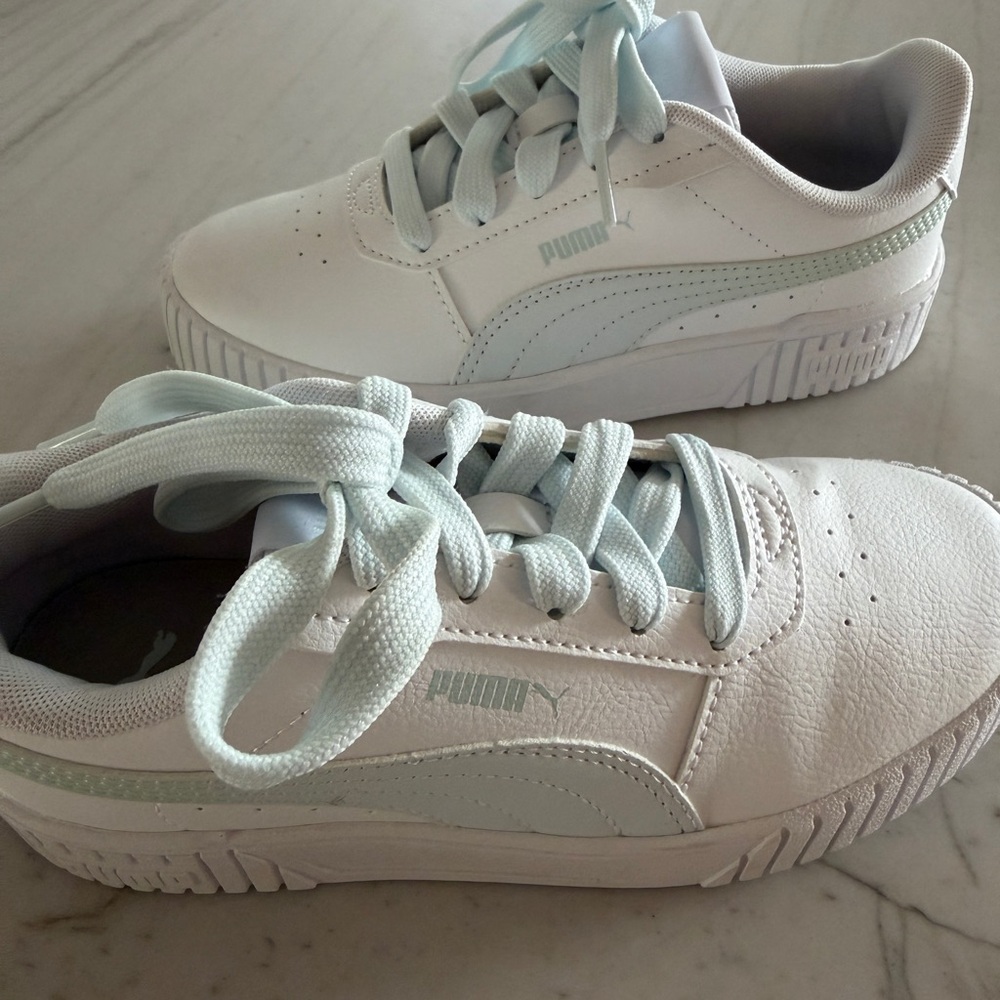 Puma Carina Mia Kids White and Light Blue Sneakers
